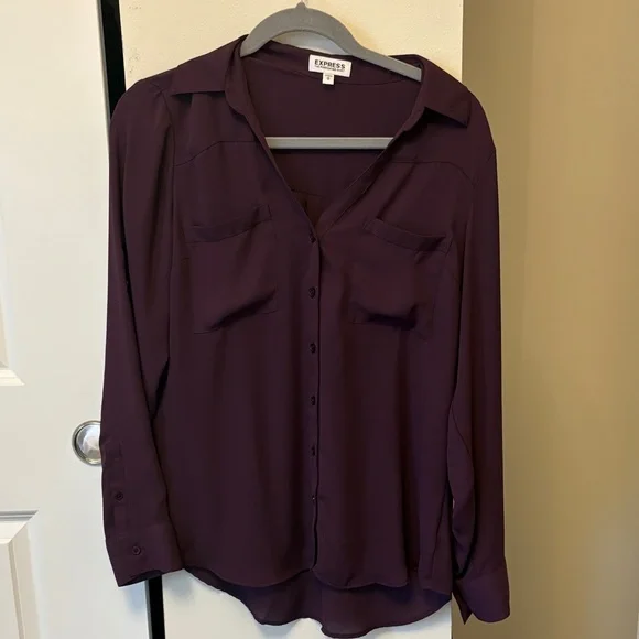 Express Women's Deep Purple Button Down Shirt - Picture 1 of 2